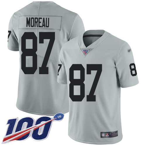 Men Oakland Raiders Limited Silver Foster Moreau Jersey NFL Football #87 100th Season Inverted Jersey->oakland raiders->NFL Jersey